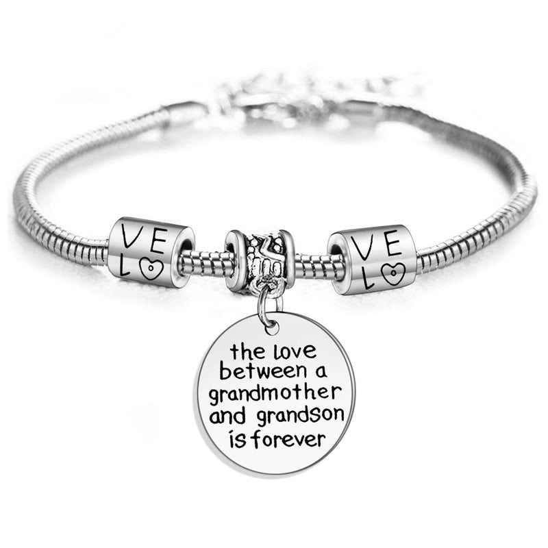 YEEQIN Grandmother Gift Bracelet From Grandson Grandmother Bracelet Grandma Gift Christmas Grandmother and Grandson Love Forever Charm Bracelet - Image 1